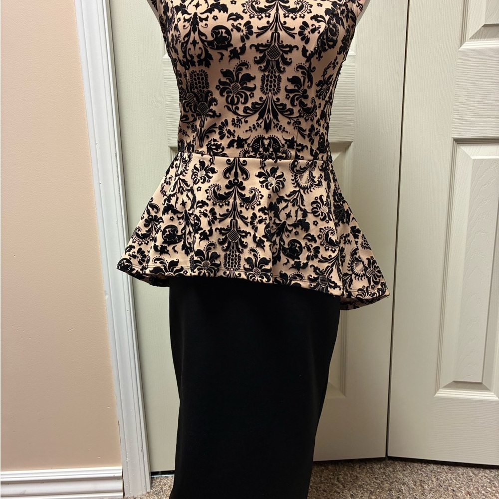 Iris Size Small/Medium Black and Pale Ivory Peplum Maxi Dress